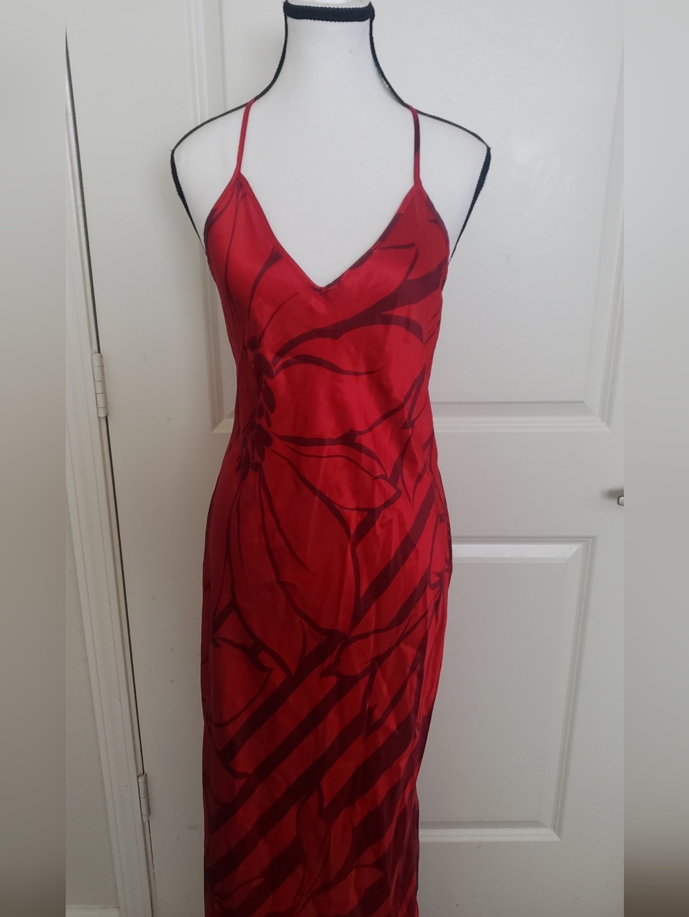 Victoria's Secret Silk Floral Print Red Slip Gown